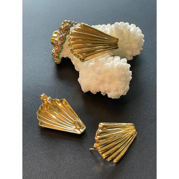 Boucles d’oreilles Puce Coquille Saint Jacques 26 mm avec anneau d’accroche – Acier Inoxydable 304 – Finition dorée