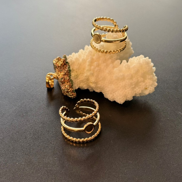 Support de Bague Triple torsade 4 mm – Acier Inoxydable 304 Dorée – Ajustable 14K IONIQUE