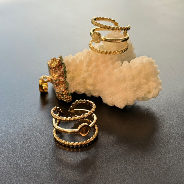 Support de Bague Triple torsade 4 mm – Acier Inoxydable 304 Dorée – Ajustable 14K IONIQUE