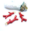 Breloques Pendentifs Corail 26mm Résine Rouge Émaillée sur Base Dorée