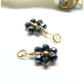 Pendentifs Fleur avec Perles en Verre Grise – Acier Inoxydable 304 Doré