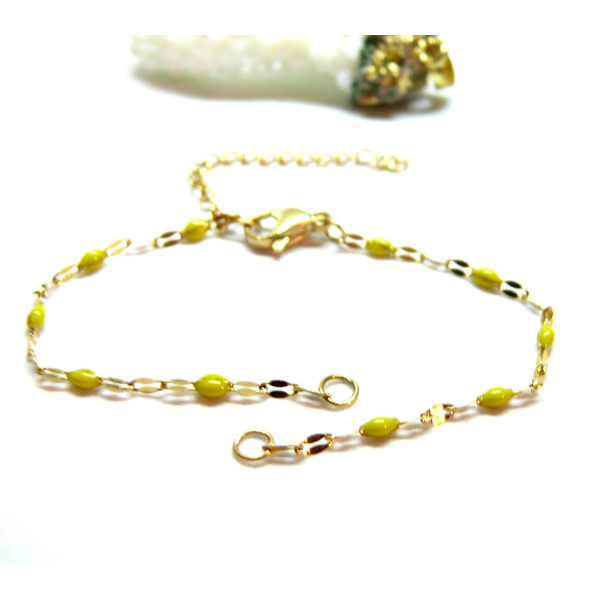 Bracelet Ajustable Maille Fantaisie 2.5mm Résine Émaillée Jaune – Acier Inoxydable 304 Doré