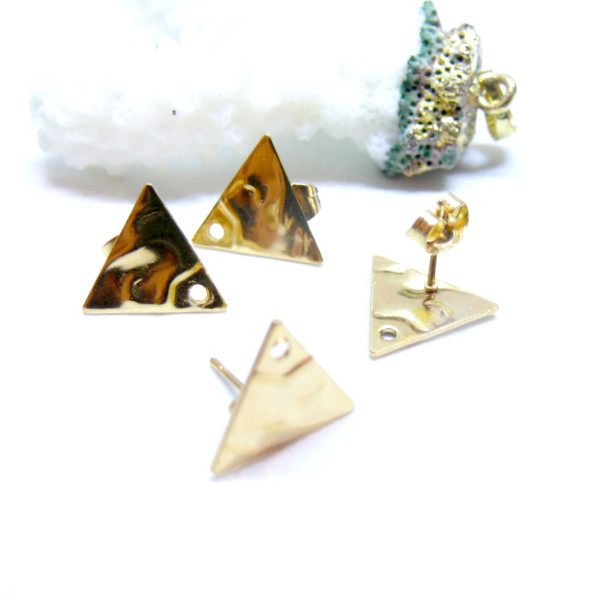 Boucles d'oreille Puces Triangle Martelées 12mm Acier Inox Doré 18K