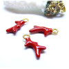 Breloques Pendentifs Corail 19mm Résine Rouge Émaillée sur Base Dorée