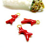 Breloques Pendentifs Corail 19mm Résine Rouge Émaillée sur Base Dorée