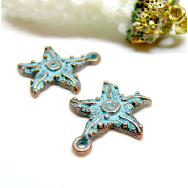 Pendentifs Étoile de Mer 20 mm – Métal Couleur Cuivré Patiné Bleu Turquoise