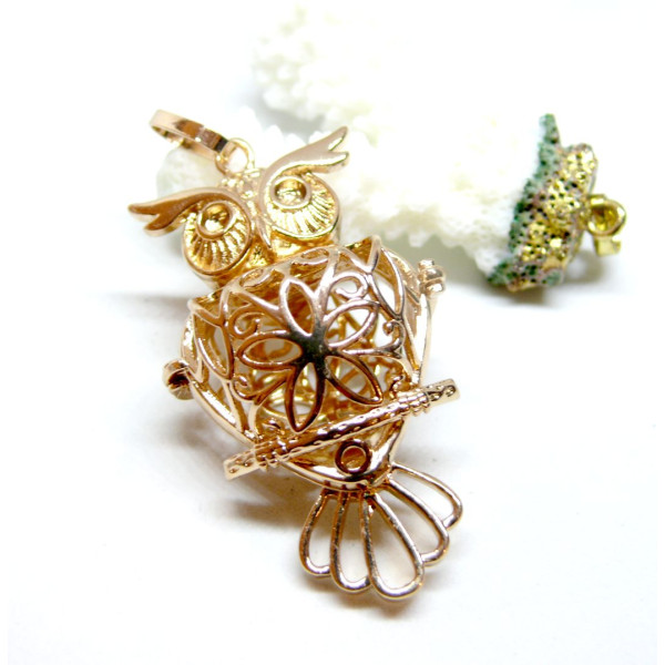 Pendentif Cage Bola de Grossesse Chouette Hibou 18mm –  Doré