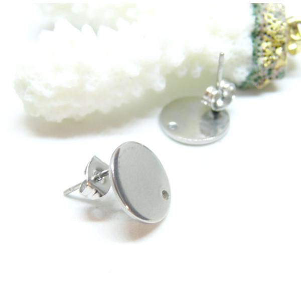 Boucles d’oreilles clou 10 mm avec trou – Acier Inoxydable Argenté + embouts