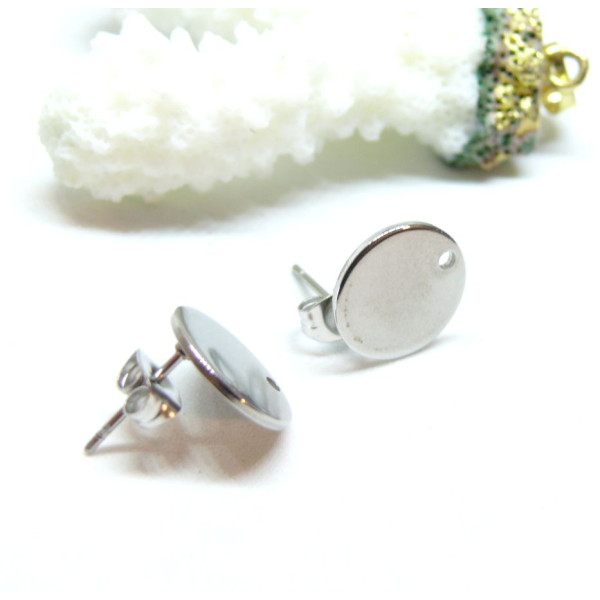 Boucles d’oreilles clou 10 mm avec trou – Acier Inoxydable Argenté + embouts