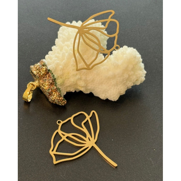 Pendentif Fleurs sur Tige 38 mm – Acier Inoxydable Doré