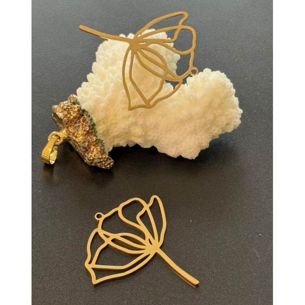 Pendentif Fleurs sur Tige 38 mm – Acier Inoxydable Doré