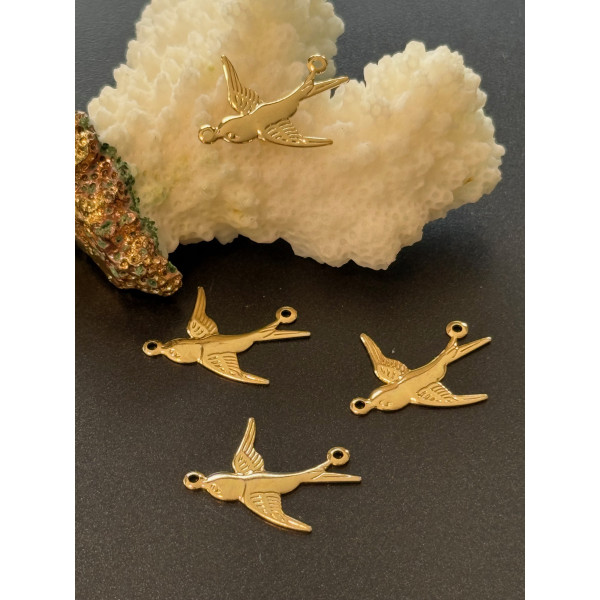 Estampes, Pendentifs Oiseaux 19,5 mm – Acier Inoxydable Doré à l’or fin 18K