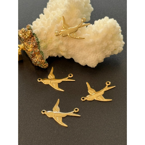 Estampes, Pendentifs Oiseaux 19,5 mm – Acier Inoxydable Doré à l’or fin 18K