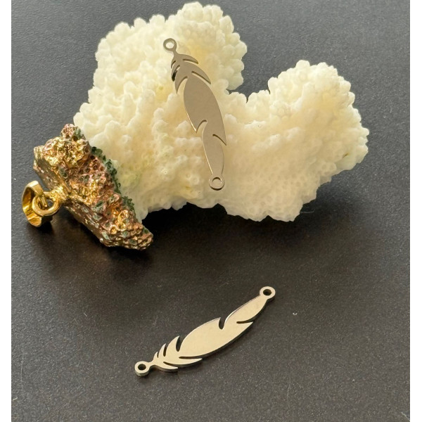 Pendentifs Connecteurs Plumes 29 mm – Acier Inoxydable 304 Argenté