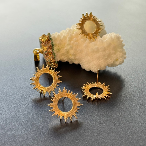 Boucles d’oreilles Soleil 18,5 mm avec anneau d’attache – Laiton Doré à l’or fin 18K