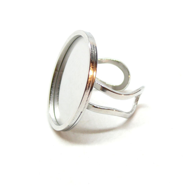 Support de Bague pour Cabochon Ovale 18x25mm – Acier Inoxydable 304 Argenté