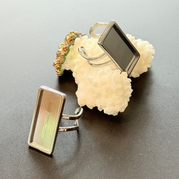 Support de Bague Rectangle 25x10 mm en Acier Inoxydable 304 Argenté – Qualité Extra