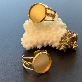 Support de Bague Ajustable pour Cabochon Rond 16 mm, Anneau travaillé – Acier Inoxydable 304