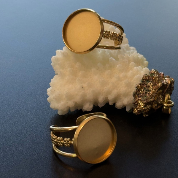 Support de Bague Ajustable pour Cabochon Rond 16 mm, Anneau travaillé – Acier Inoxydable 304