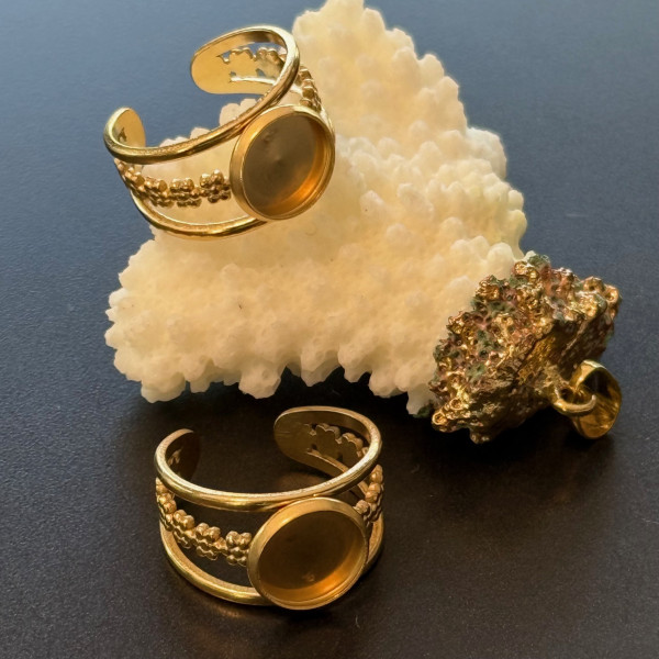 Support de Bague Ajustable pour Cabochon Rond 12 mm, Anneau travaillé – Acier Inoxydable 304