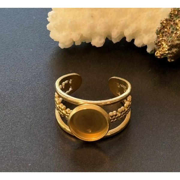 Support de Bague Ajustable pour Cabochon Rond 10 mm, Anneau travaillé – Acier Inoxydable 304