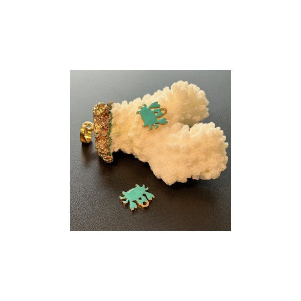 Pendentifs – Crabe Bleu Turquoise 12 mm – Acier Inoxydable Doré à l'or fin 18K , placage IONIQUE