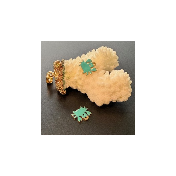 Pendentifs – Crabe Bleu Turquoise 12 mm – Acier Inoxydable Doré à l'or fin 18K , placage IONIQUE