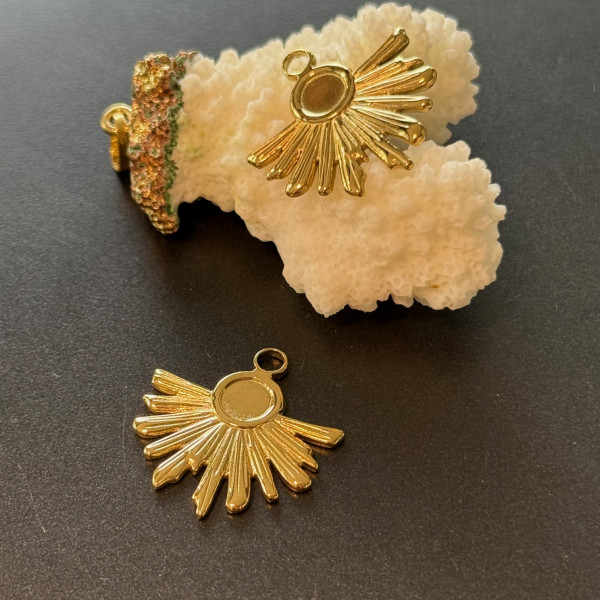 Support de Pendentif Éventail 26mm plateau 6mm – Acier Inoxydable Doré à l'or fin 18K, placage IONIQUE