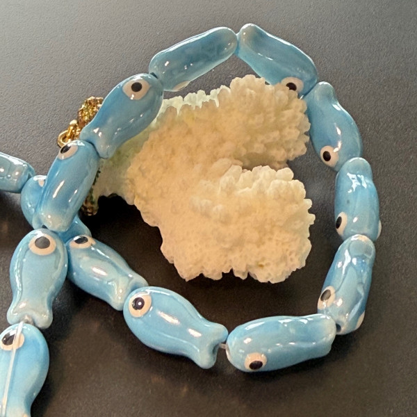 Perles Poisson 19 mm – Céramique – Bleu  Nacré