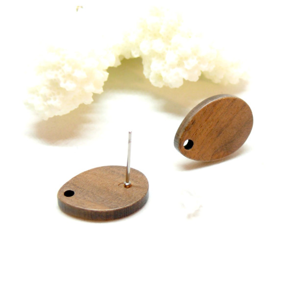 Boucles d’oreilles Puce Goutte 17x11 mm – Bois – Sans embouts
