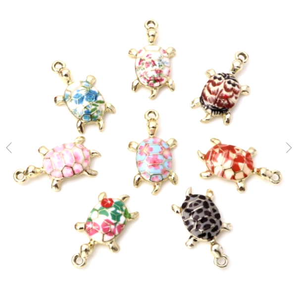 Pendentifs Tortue 24mm – Résine Émaillée & Métal Doré
