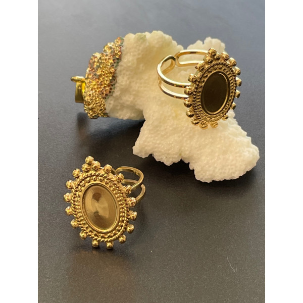 Support de Bague Ovale ARTY 12x8mm, Anneau Double, Acier Inoxydable 304 Doré à l'or fin 18K