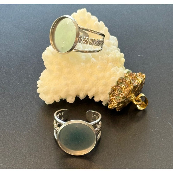 Support de Bague Ajustable pour Cabochon Rond 18 mm, Anneau travaillé – Acier Inoxydable 304