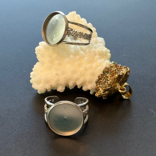 Support de Bague Ajustable pour Cabochon Rond 18 mm, Anneau travaillé – Acier Inoxydable 304