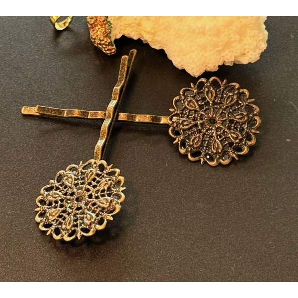 Barrettes Fleur Plates Bronze – 55mm