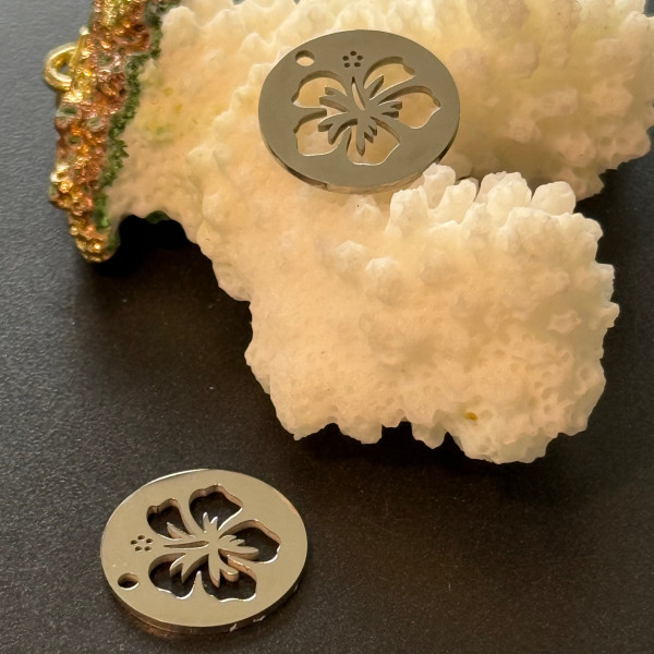 Pendentifs Fleur d'Hibiscus 15 mm – Acier Inoxydable 304 Argenté
