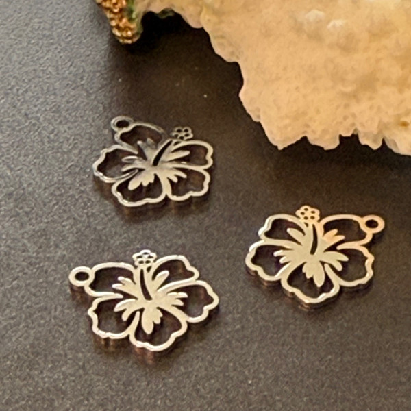 Pendentifs Fleur d'Hibiscus 14 mm – Acier Inoxydable 304 Argenté