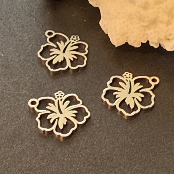 Pendentifs Fleur d'Hibiscus 14 mm – Acier Inoxydable 304 Argenté