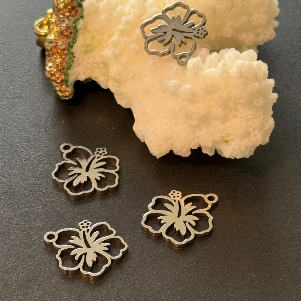 Pendentifs Fleur d'Hibiscus 14 mm – Acier Inoxydable 304 Argenté