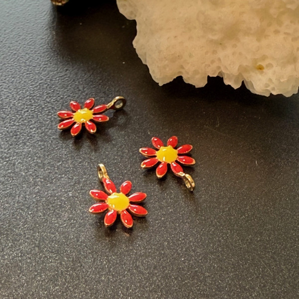 Pendentifs Fleurs résine émaillée 10 mm – Acier Inoxydable 304 Doré, Placage IONIQUE