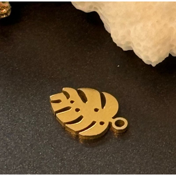 Pendentifs Feuille de Montserrat 13 mm – Acier Inoxydable Doré à l'or fin 18K, placage IONIQUE
