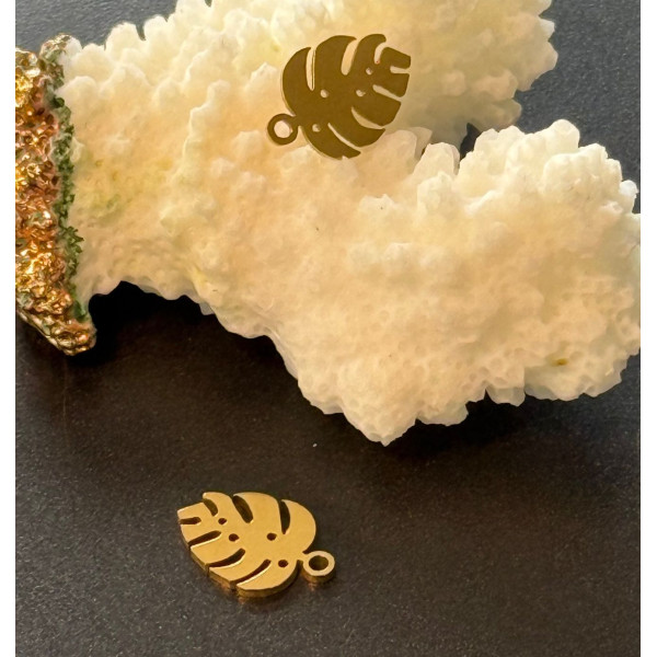Pendentifs Feuille de Montserrat 13 mm – Acier Inoxydable Doré à l'or fin 18K, placage IONIQUE