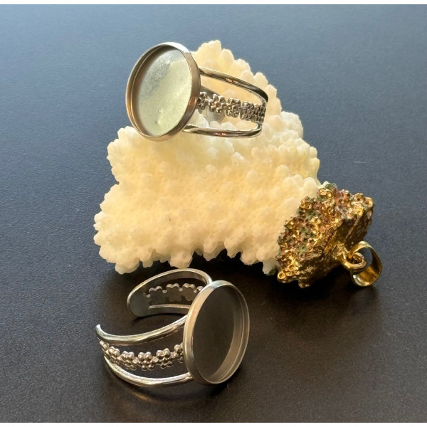 Support de Bague Ajustable pour Cabochon Rond 10 mm, Anneau travaillé – Acier Inoxydable 304