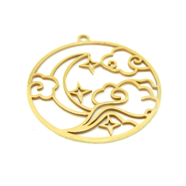 Pendentif Nuage Galaxie dans Cercle 30mm – Acier Inoxydable Doré