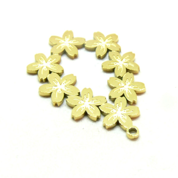 Pendentif Multi fleurs Goutte 30mm en Acier Inoxydable 316L Doré