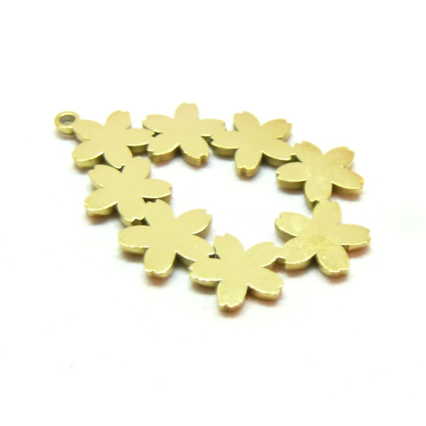 Pendentif Multi fleurs Goutte 30mm en Acier Inoxydable 316L Doré