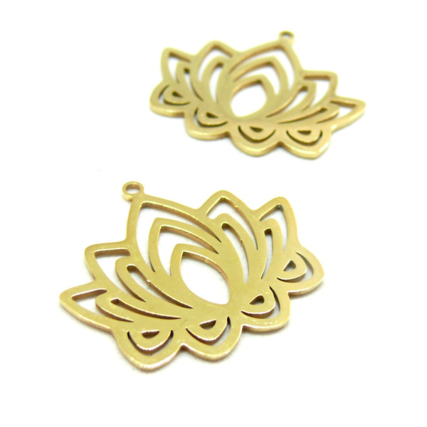 Pendentif Fleur de lotus 24mm – Acier Inoxydable Doré  18K, Placage Ionique