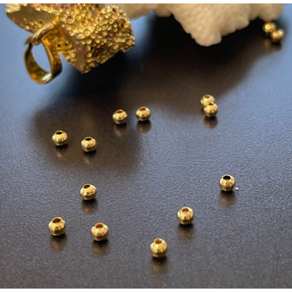 Perles Intercalaires Rondes 2.4mm Trou 0.8mm – Acier Inoxydable 304 Doré