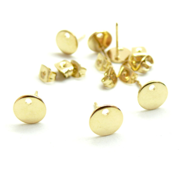 Boucles d’oreille  Puces 8 mm – Acier Inoxydable 304 – Doré à l’or fin 18K IONIQUE – Avec Embouts