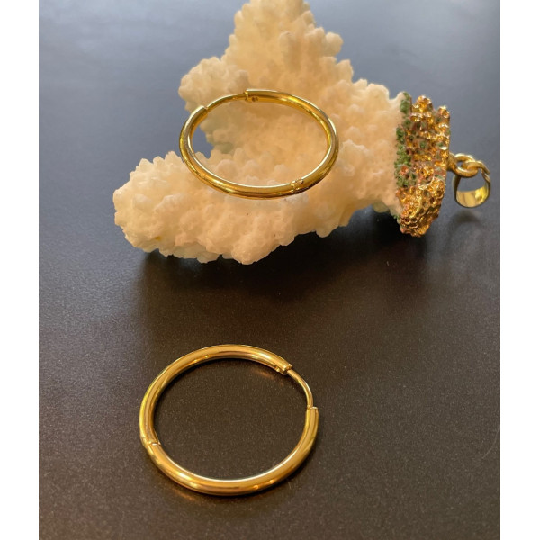 Créoles rondes 25 par 2.5 mm – Acier inoxydable 304 doré à l’or fin 18K – Finition IONIQUE